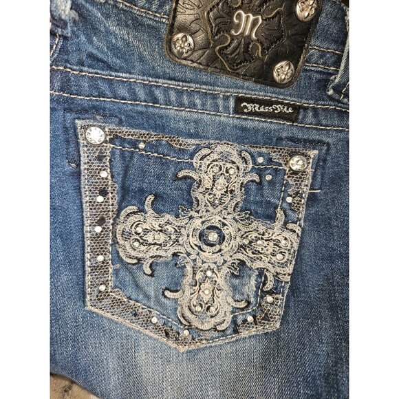 Miss Me Skinny Whiskering Stretch Back Pocket Cross Jeans Women Size 26W x 32L - Picture 6 of 13
